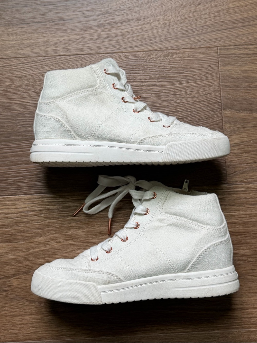 Roxy High-Top Sneakers in White with Rose Gold Eyelets